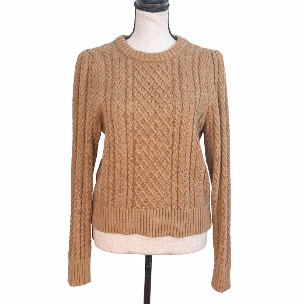 J.Crew Cable-knit Puff-sleeve Crewneck Sweater - Size Medium